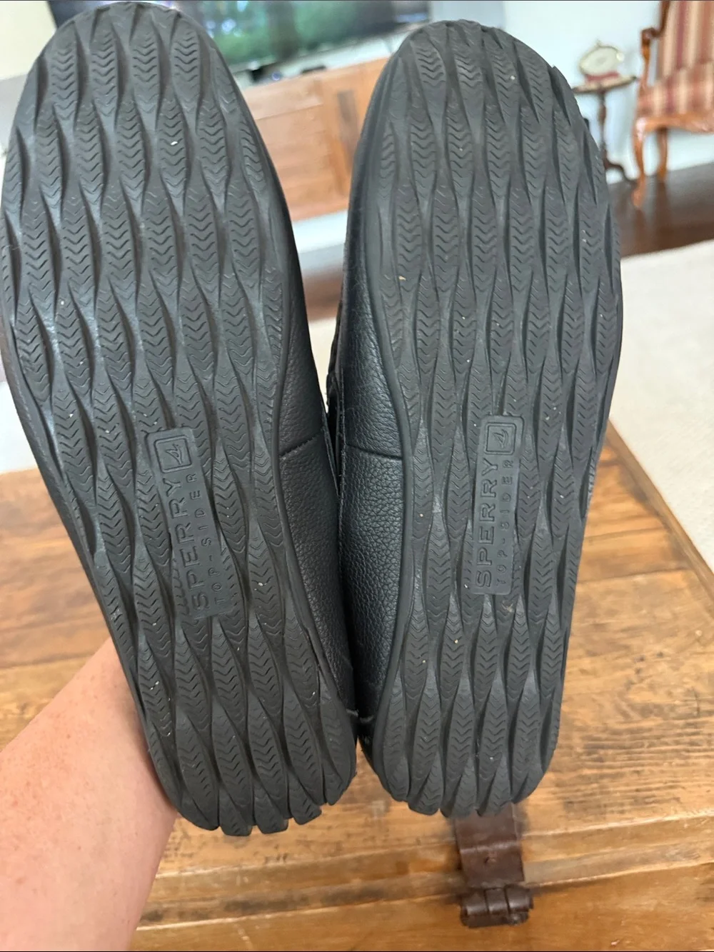 Sperry Black Pebbled Leather Slip On Driving Mocs Size 11.5
